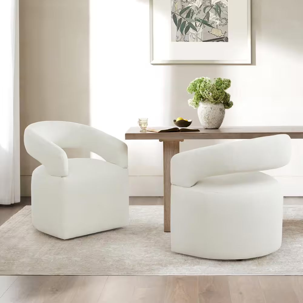 Octavian Beige Fabric Dining Chair with Removable Casters for Dining Room Bed Room Living Room