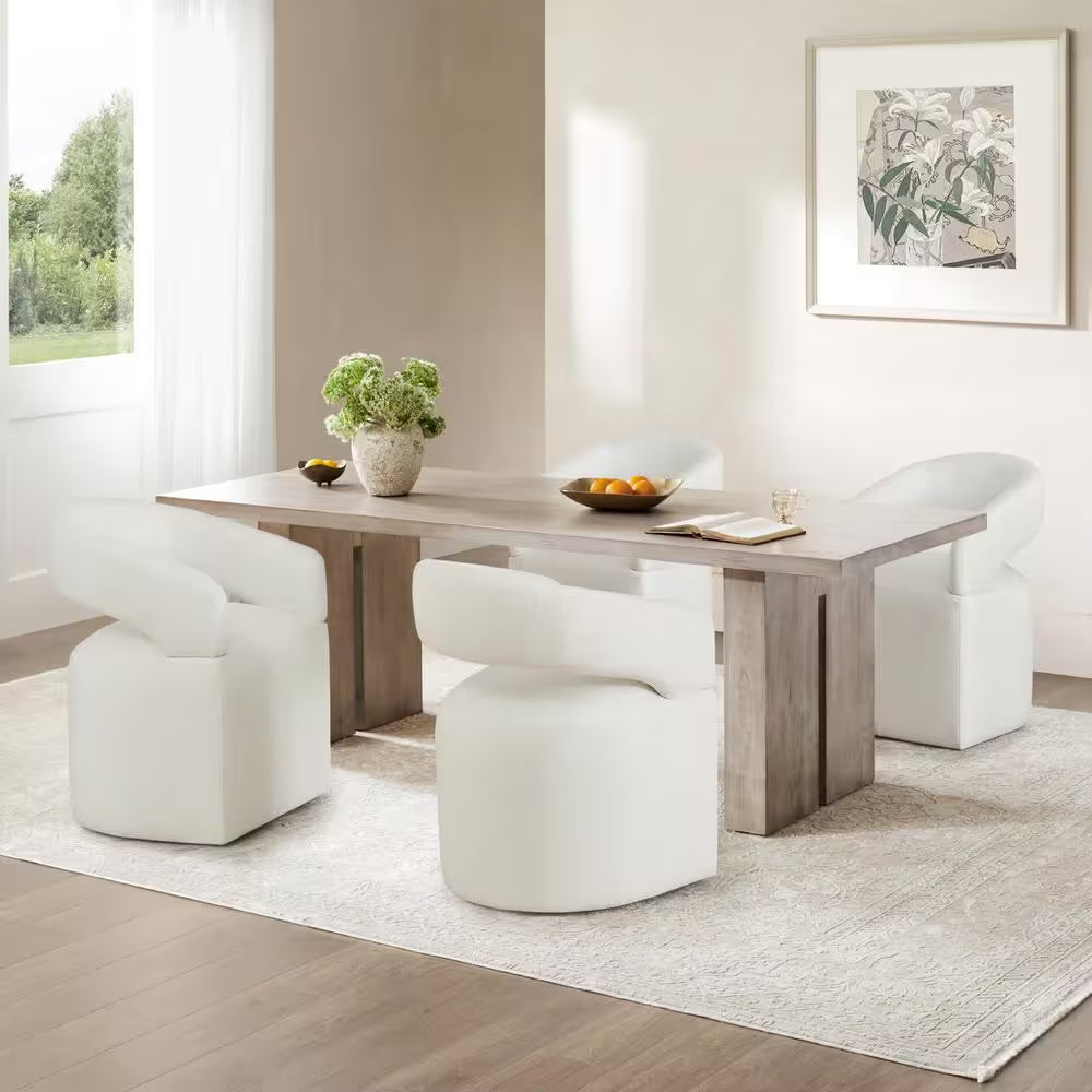 Octavian Beige Fabric Dining Chair with Removable Casters for Dining Room Bed Room Living Room